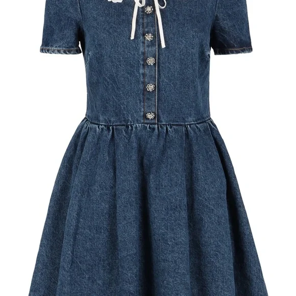 Self-Portrait denim Mini Dress with White Lace Collar size 2 - Picture 3 of 10